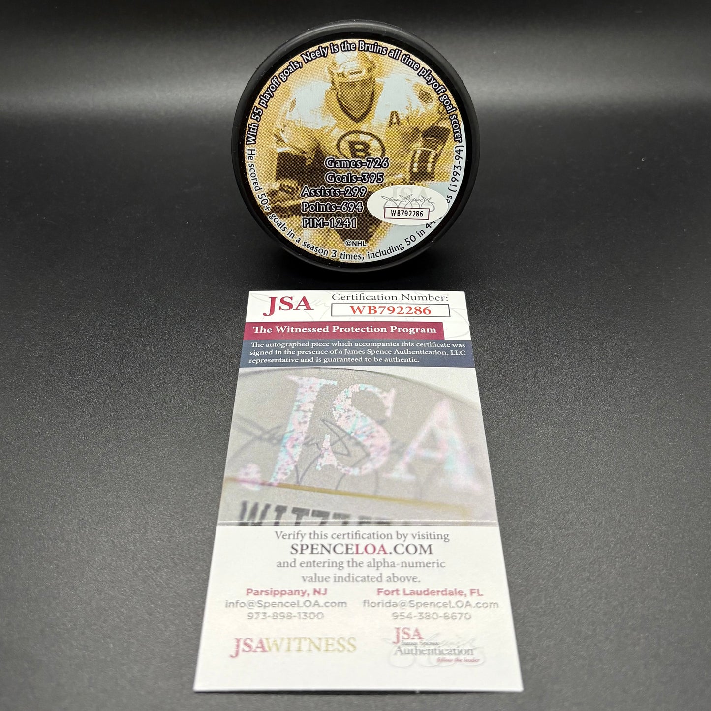 Cam Neely Boston Bruins Number Retirement Autographed Puck (JSA)