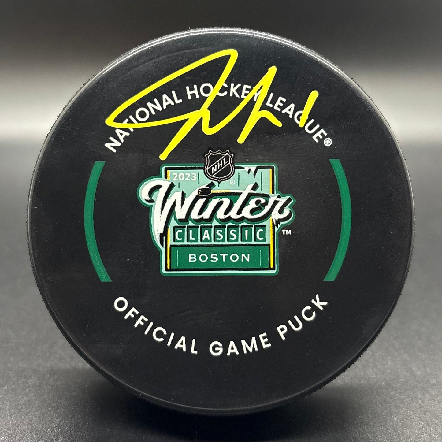 Jeremy Swayman 2023 Winter Classic Autographed Puck (JSA)