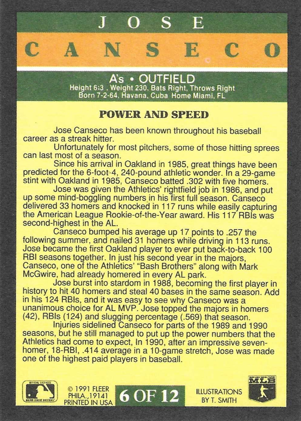 Jose Canseco Signed 1991 Fleer Provisions Card