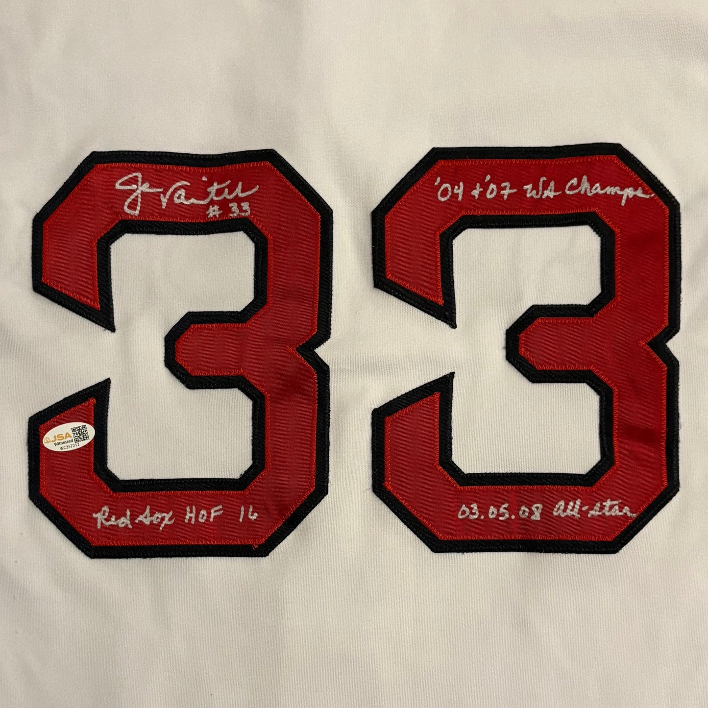 Jason Varitek Multi-Inscribed Boston Red Sox Autographed Jersey (JSA)