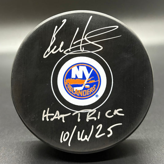 Bo Horvat "Hat Trick 10/16/25" Autographed Islanders Puck (BAS)