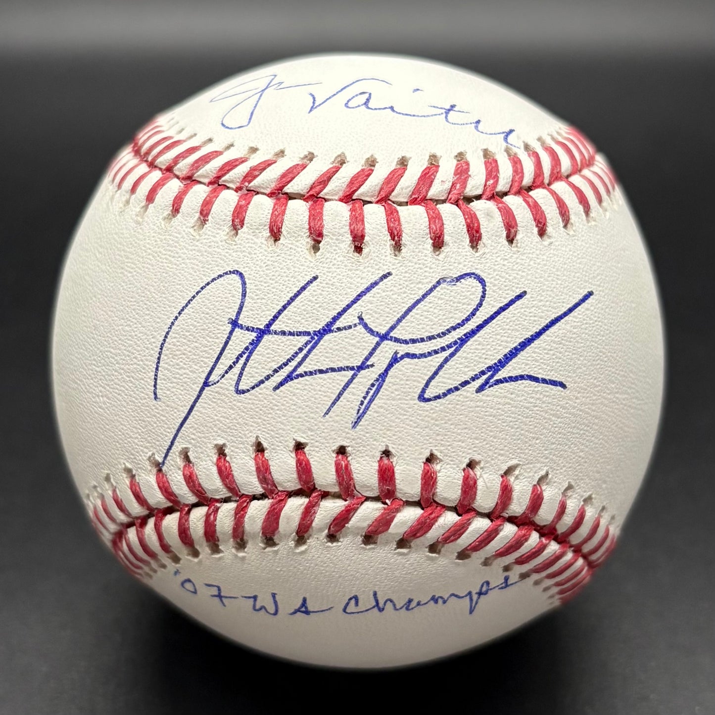 Jason Varitek & Jonathan Papelbon "07 WS Champs" Autographed Baseball (JSA)