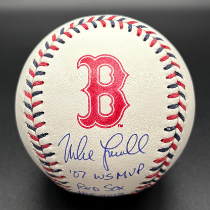 Mike Lowell "07 WS MVP, Red Sox HOF 2018" Red Sox Team Stitch Autographed Baseball (JSA)