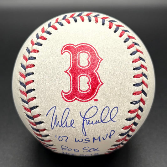 Mike Lowell "07 WS MVP, Red Sox HOF 2018" Red Sox Team Stitch Autographed Baseball (JSA)