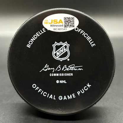 Chris Chelios Jersey Retirement Autographed Puck (JSA)