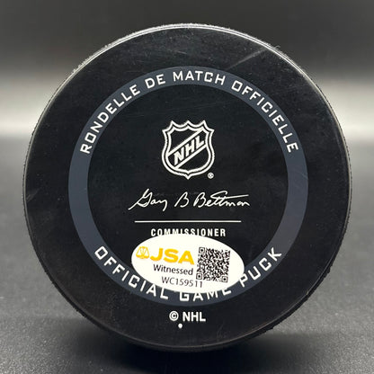 Grant Fuhr "SC Champs 84, 85, 87, 88, 90" Autographed Oilers Game Puck (JSA)