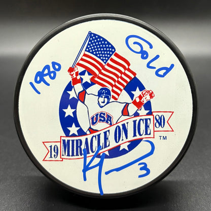 Ken Morrow "1980 Gold" Autographed Miracle on Ice Puck (BAS)