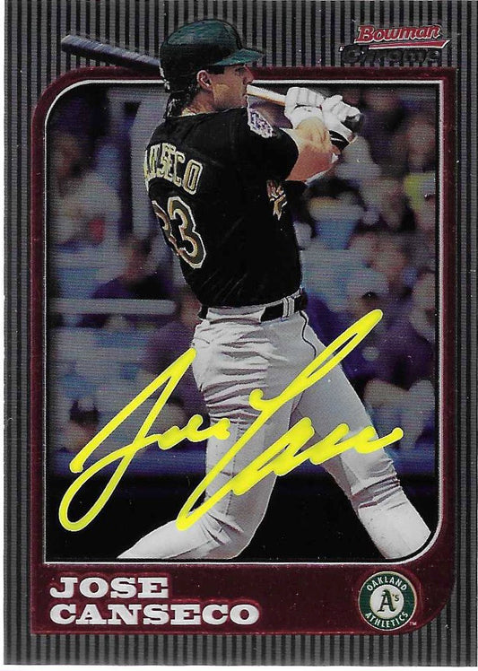 Jose Canseco Signed 1997 Topps Bowman Chrome Card #77 Oakland Athletics