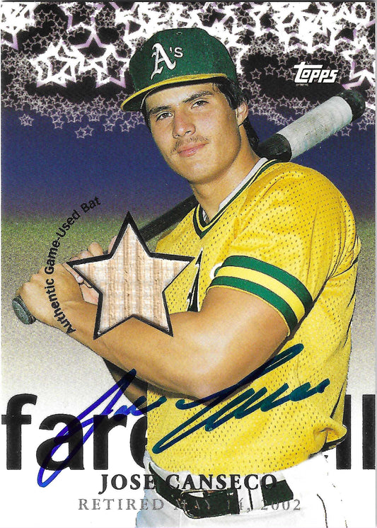 Jose Canseco Signed 2002 Topps Farewell Bat Insert Card #FW-JC Oakland Athletics