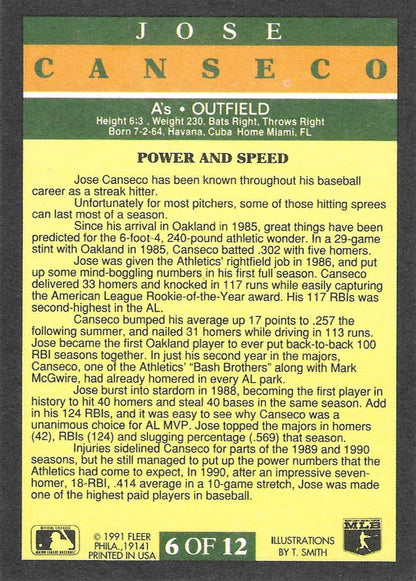 Jose Canseco Signed 1991 Fleer Provisions Card