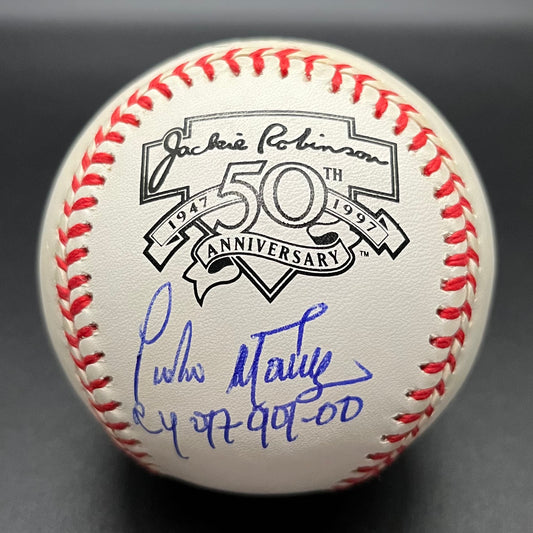 Pedro Martinez "CY 97-99-00" Jackie Robinson 50th Anniversary Autographed Baseball (JSA)