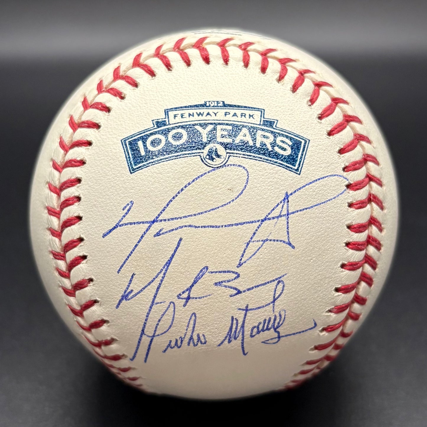 David Ortiz, Manny Ramirez & Pedro Martinez Fenway 100 Years Autographed Baseball (Beckett/JSA)