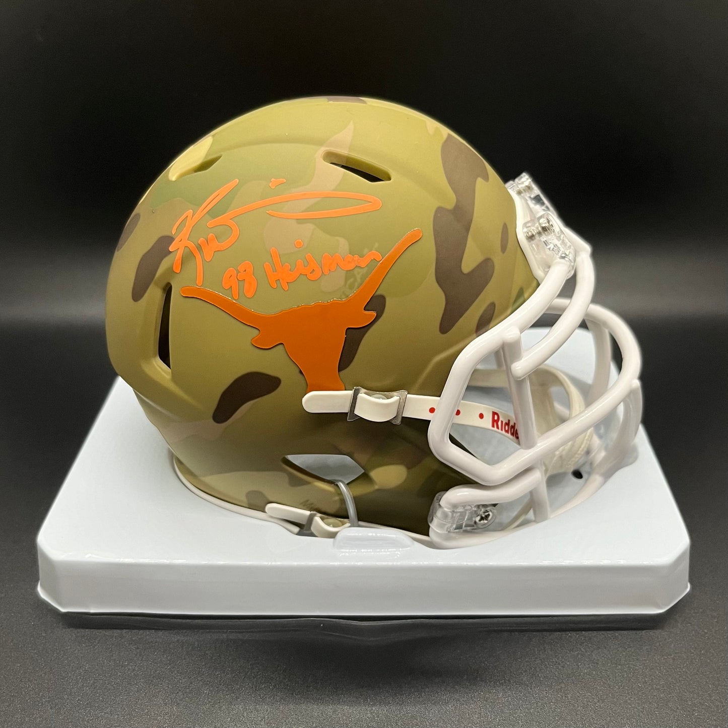 Ricky Williams “98 Heisman” Camo Longhorns Autographed Mini Helmet (JSA)